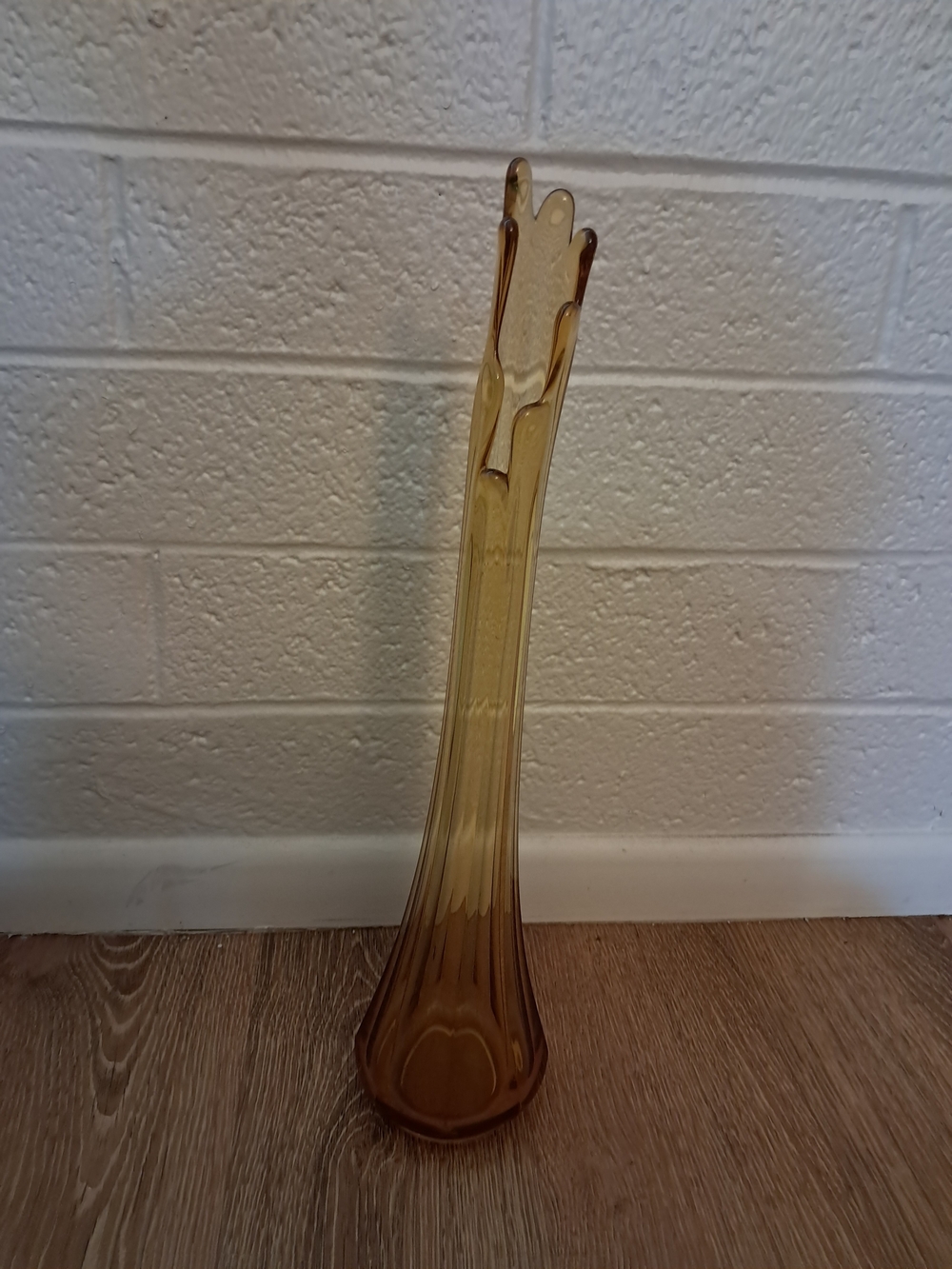 Vintage Fenton Mid-century modern amber swung glass vase 17.5"
